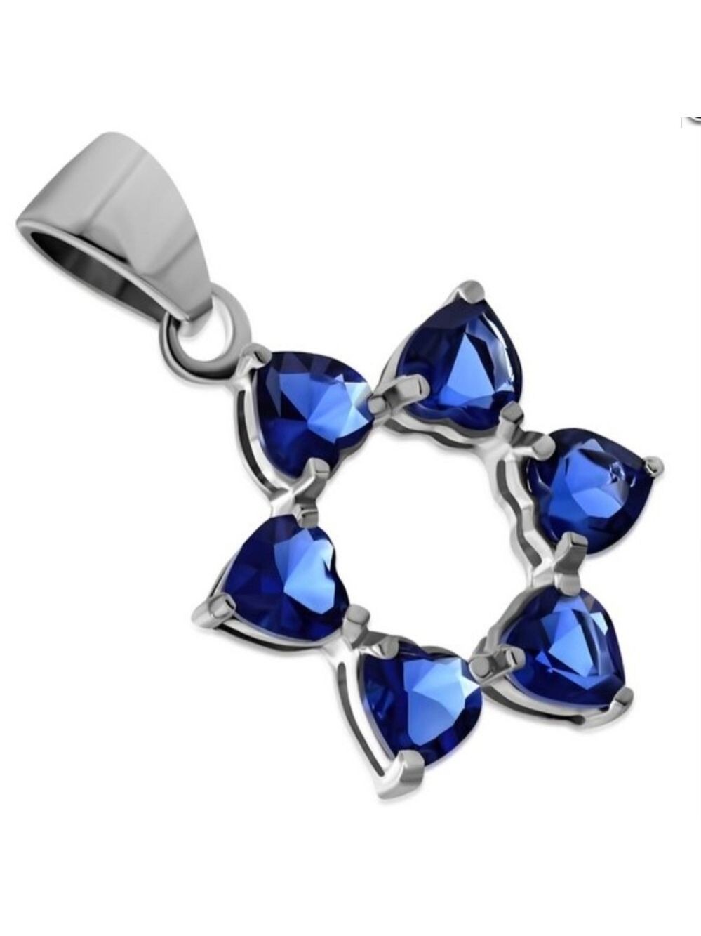 Pendant: Heart Shape Blue CZ Star of David Silver Pendant